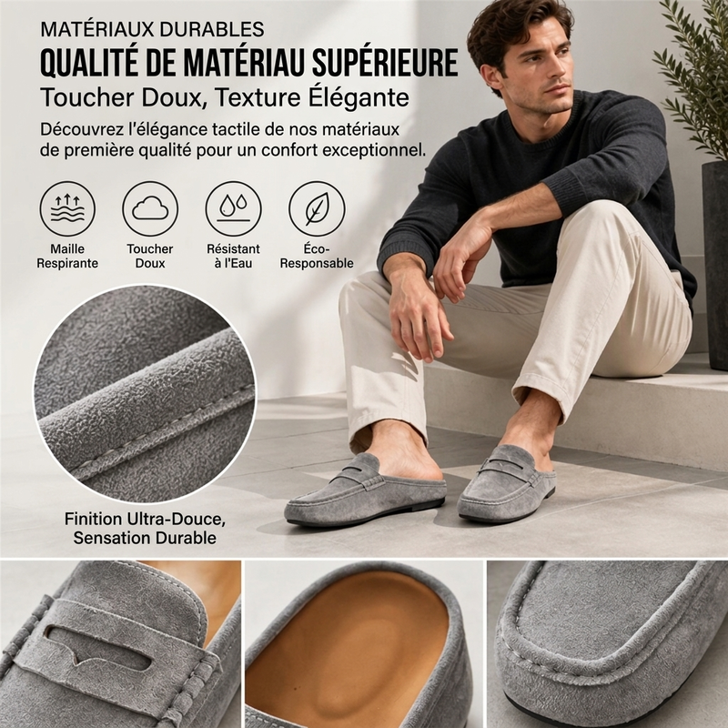 Mocassins / Demi-chaussons à semelle compensée en similicuir daim pour homme