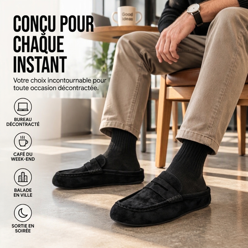 Mocassins / Demi-chaussons à semelle compensée en similicuir daim pour homme