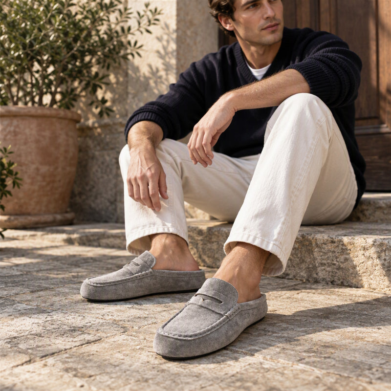 Mocassins / Demi-chaussons à semelle compensée en similicuir daim pour homme