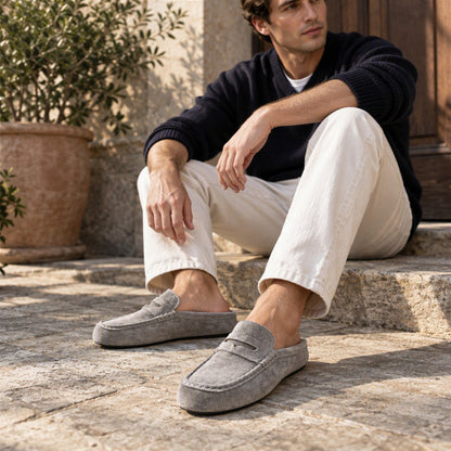 Mocassins / Demi-chaussons à semelle compensée en similicuir daim pour homme