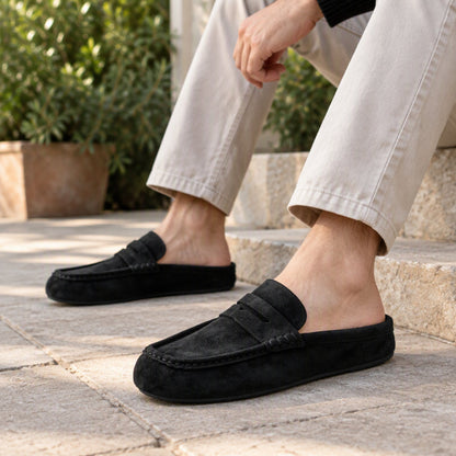 Mocassins / Demi-chaussons à semelle compensée en similicuir daim pour homme