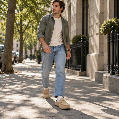 Mocassins / Demi-chaussons à semelle compensée en similicuir daim pour homme