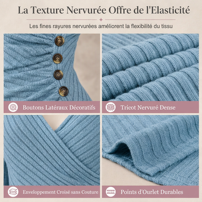 Haut à manches longues et col V, couleur unie, pour femmes, décontracté, pour le printemps et l'automne
