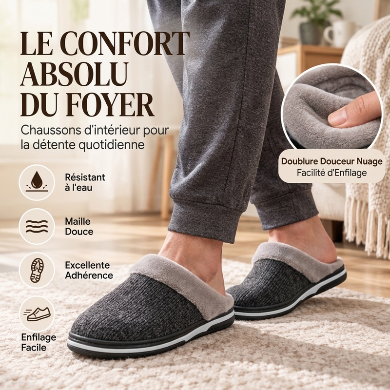 Chaussons d'hiver imperméables pour homme avec doublure en peluche