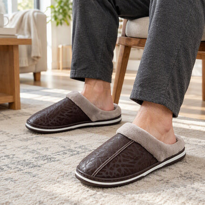 Chaussons d'hiver imperméables pour homme avec doublure en peluche
