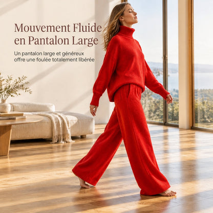 Ensemble Deux Pièces Pull Ample à Col Roulé et Pantalon en Maille pour Femme, Tenue Décontractée, Chaude et Épaisse pour Automne et Hiver