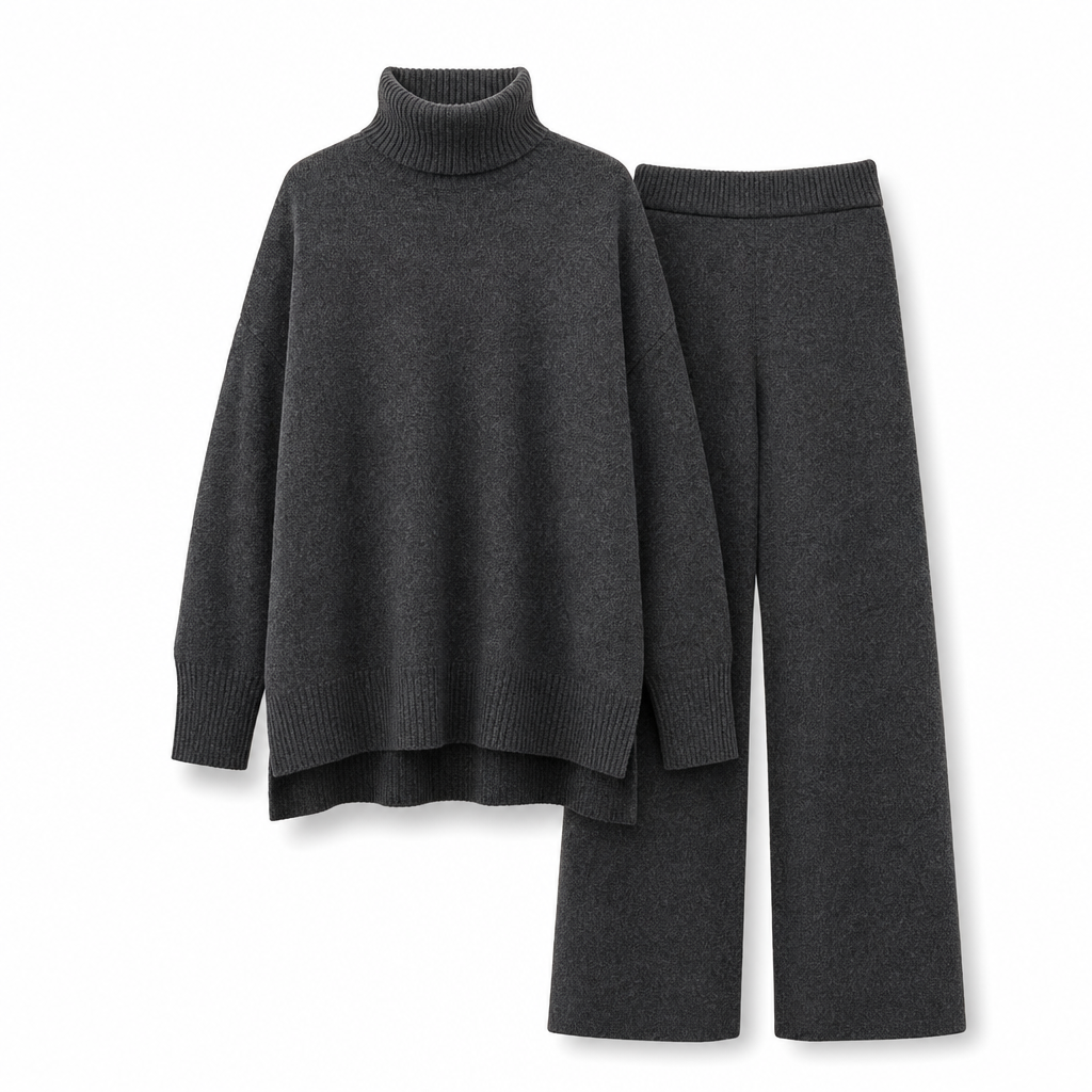 Ensemble Deux Pièces Pull Ample à Col Roulé et Pantalon en Maille pour Femme, Tenue Décontractée, Chaude et Épaisse pour Automne et Hiver