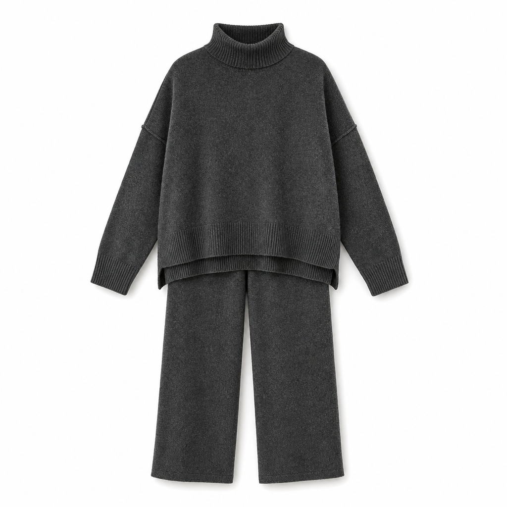 Ensemble Deux Pièces Pull Ample à Col Roulé et Pantalon en Maille pour Femme, Tenue Décontractée, Chaude et Épaisse pour Automne et Hiver