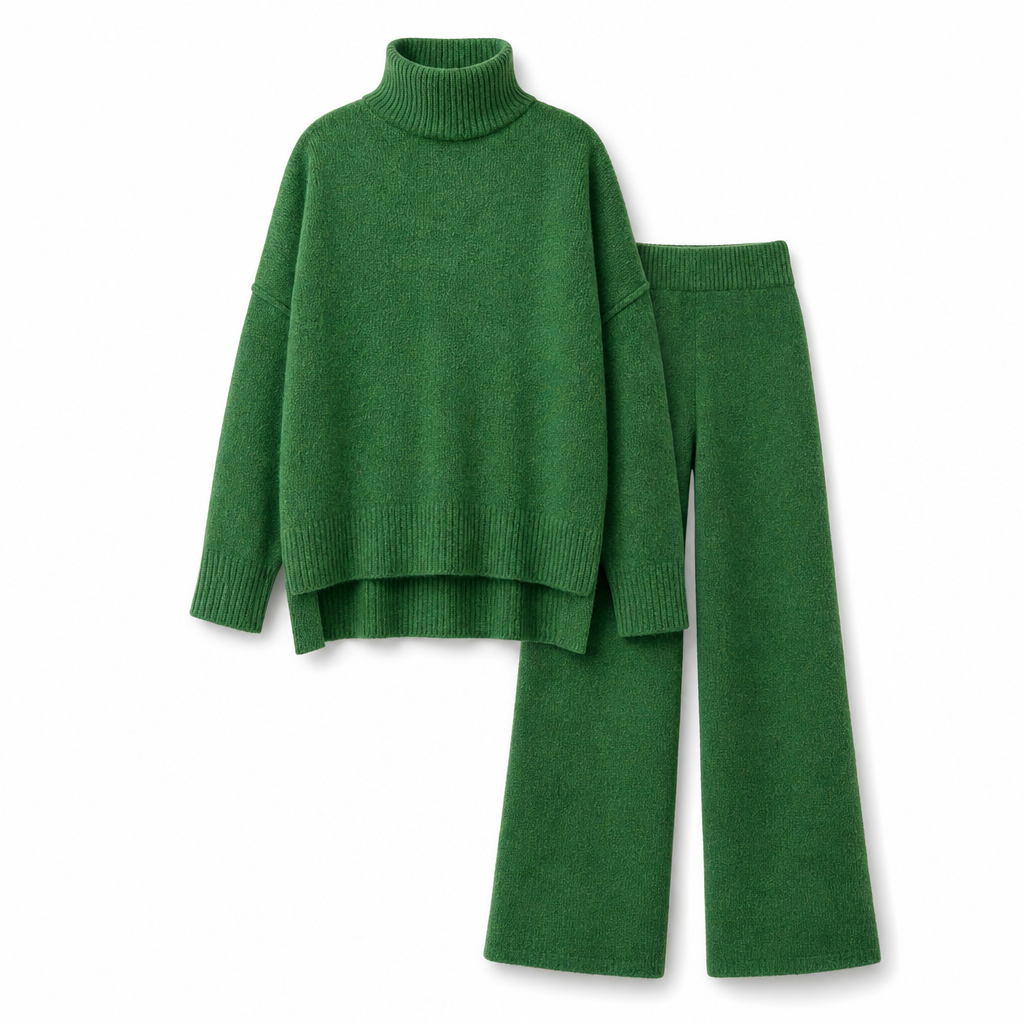 Ensemble Deux Pièces Pull Ample à Col Roulé et Pantalon en Maille pour Femme, Tenue Décontractée, Chaude et Épaisse pour Automne et Hiver