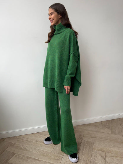 Ensemble Deux Pièces Pull Ample à Col Roulé et Pantalon en Maille pour Femme, Tenue Décontractée, Chaude et Épaisse pour Automne et Hiver