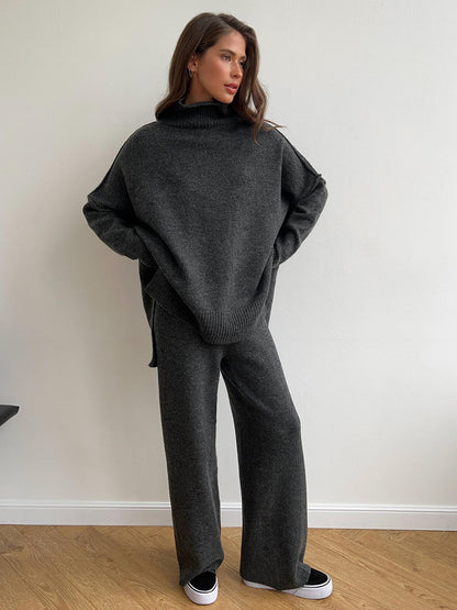Ensemble Deux Pièces Pull Ample à Col Roulé et Pantalon en Maille pour Femme, Tenue Décontractée, Chaude et Épaisse pour Automne et Hiver
