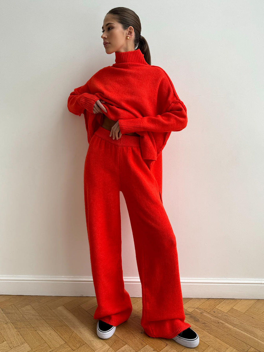 Ensemble Deux Pièces Pull Ample à Col Roulé et Pantalon en Maille pour Femme, Tenue Décontractée, Chaude et Épaisse pour Automne et Hiver