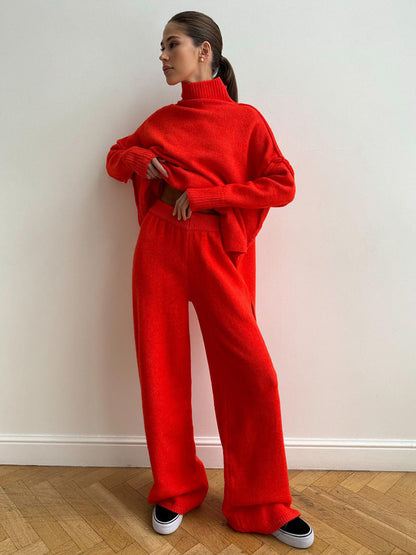 Ensemble Deux Pièces Pull Ample à Col Roulé et Pantalon en Maille pour Femme, Tenue Décontractée, Chaude et Épaisse pour Automne et Hiver