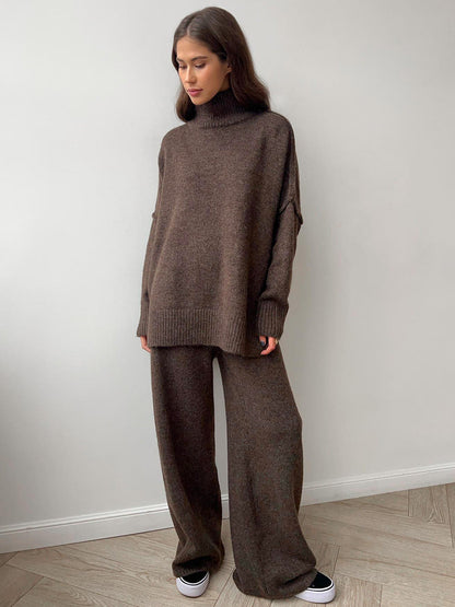 Ensemble Deux Pièces Pull Ample à Col Roulé et Pantalon en Maille pour Femme, Tenue Décontractée, Chaude et Épaisse pour Automne et Hiver
