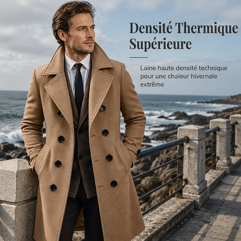 Manteau long classique double-breasted pour homme