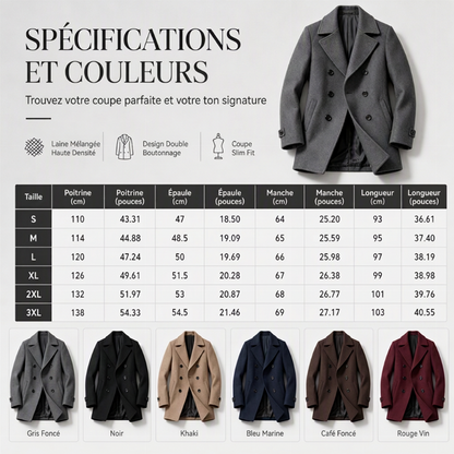 Manteau long classique double-breasted pour homme