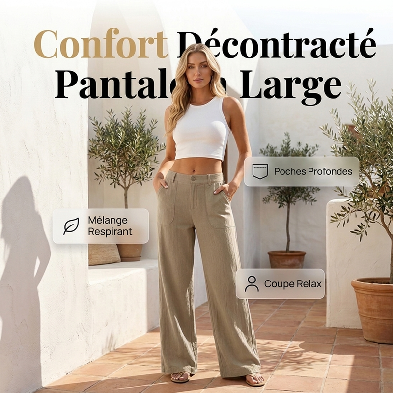 ✨ Pantalon femme larges jambes décontracté — taille élastique, poches profondes 👖