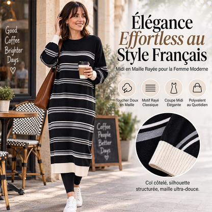 ✨ Robe pull femme en maille rayée à manches longues : facile à porter, esprit décontracté 🧶