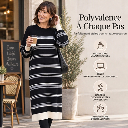 ✨ Robe pull femme en maille rayée à manches longues : facile à porter, esprit décontracté 🧶