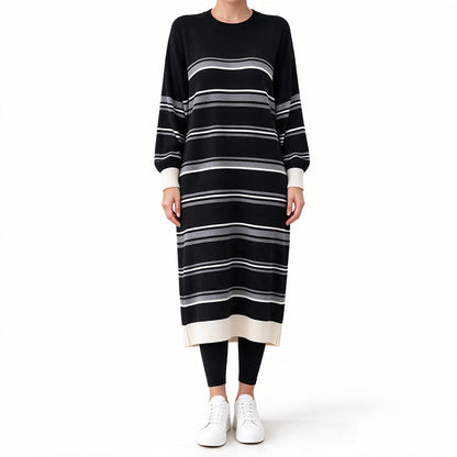 ✨ Robe pull femme en maille rayée à manches longues : facile à porter, esprit décontracté 🧶