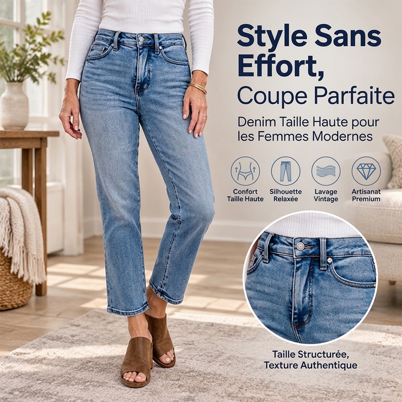✨ Jeans femme taille haute, coupe courte et droite : facile à porter au quotidien 👖