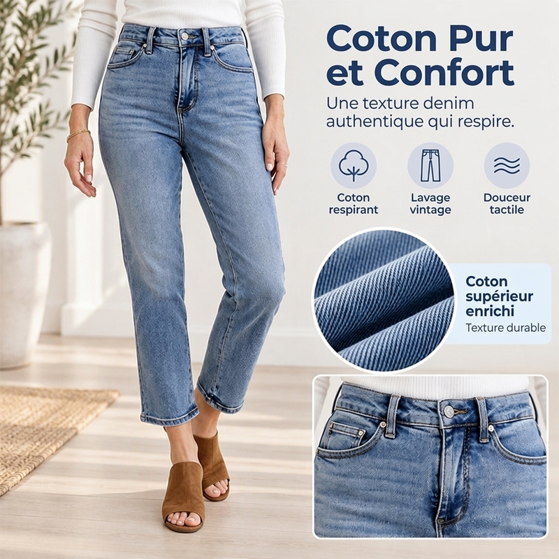 ✨ Jeans femme taille haute, coupe courte et droite : facile à porter au quotidien 👖
