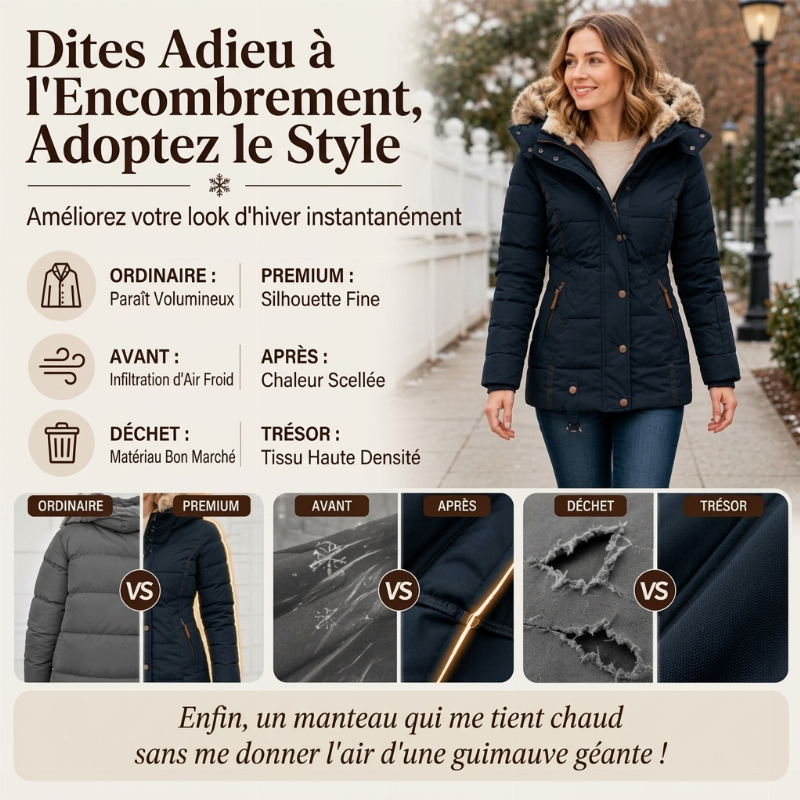 ✨ Veste matelassée à capuche pour femme, coupe ajustée : facile à porter au quotidien 🧥