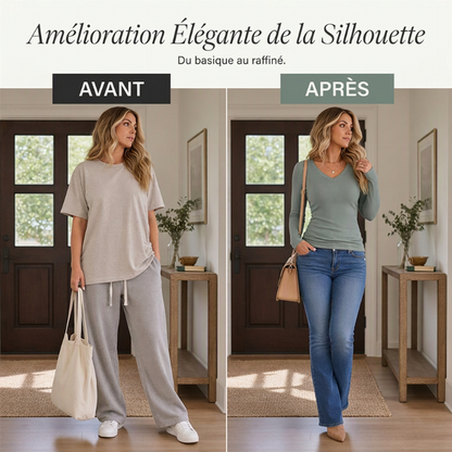 ✨ Haut en maille à col V pour femme, élégant : manches longues, maille texturée et facile à porter 🧶