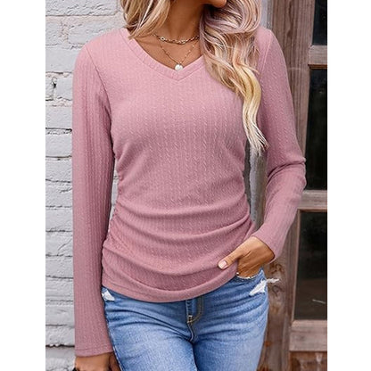 ✨ Haut en maille à col V pour femme, élégant : manches longues, maille texturée et facile à porter 🧶