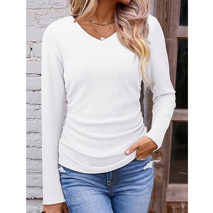 ✨ Haut en maille à col V pour femme, élégant : manches longues, maille texturée et facile à porter 🧶