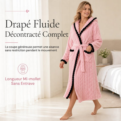 Peignoir en peluche tricoté manches longues épais