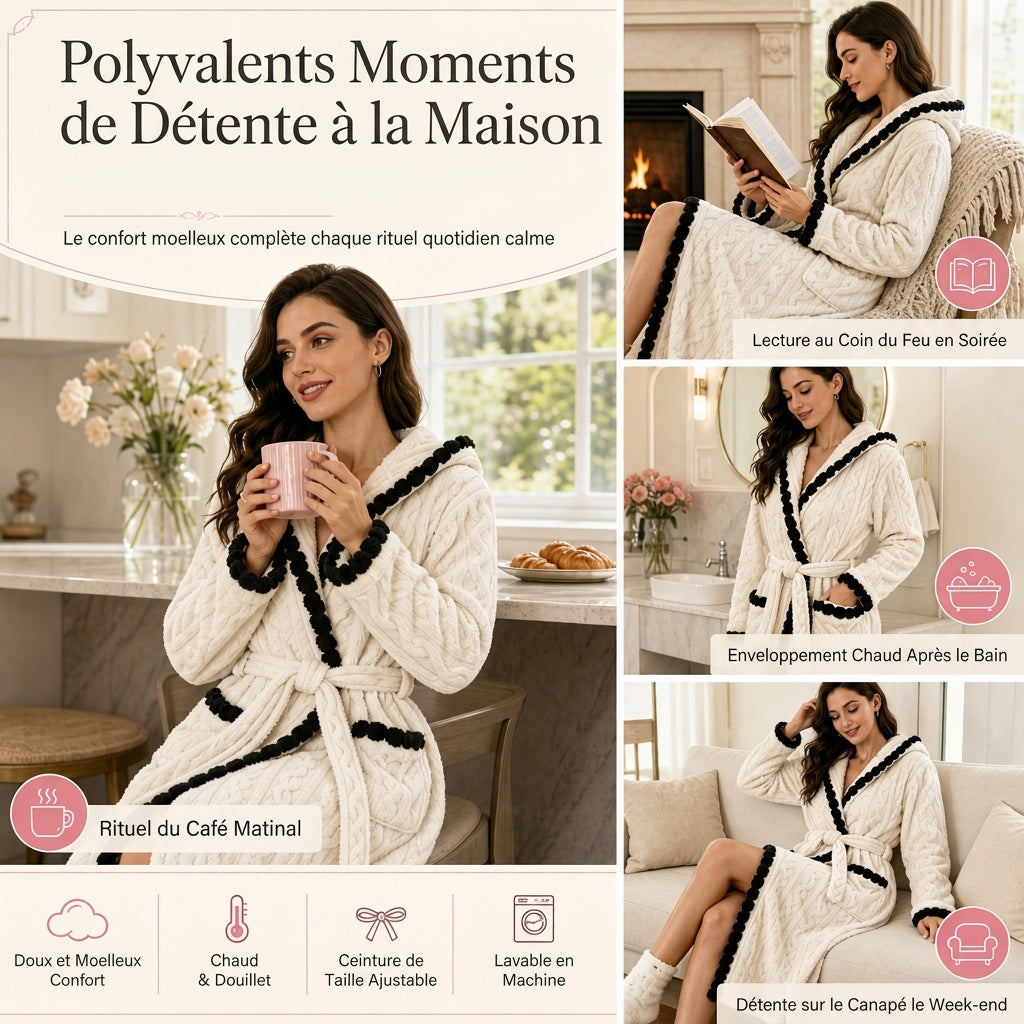 Peignoir en peluche tricoté manches longues épais