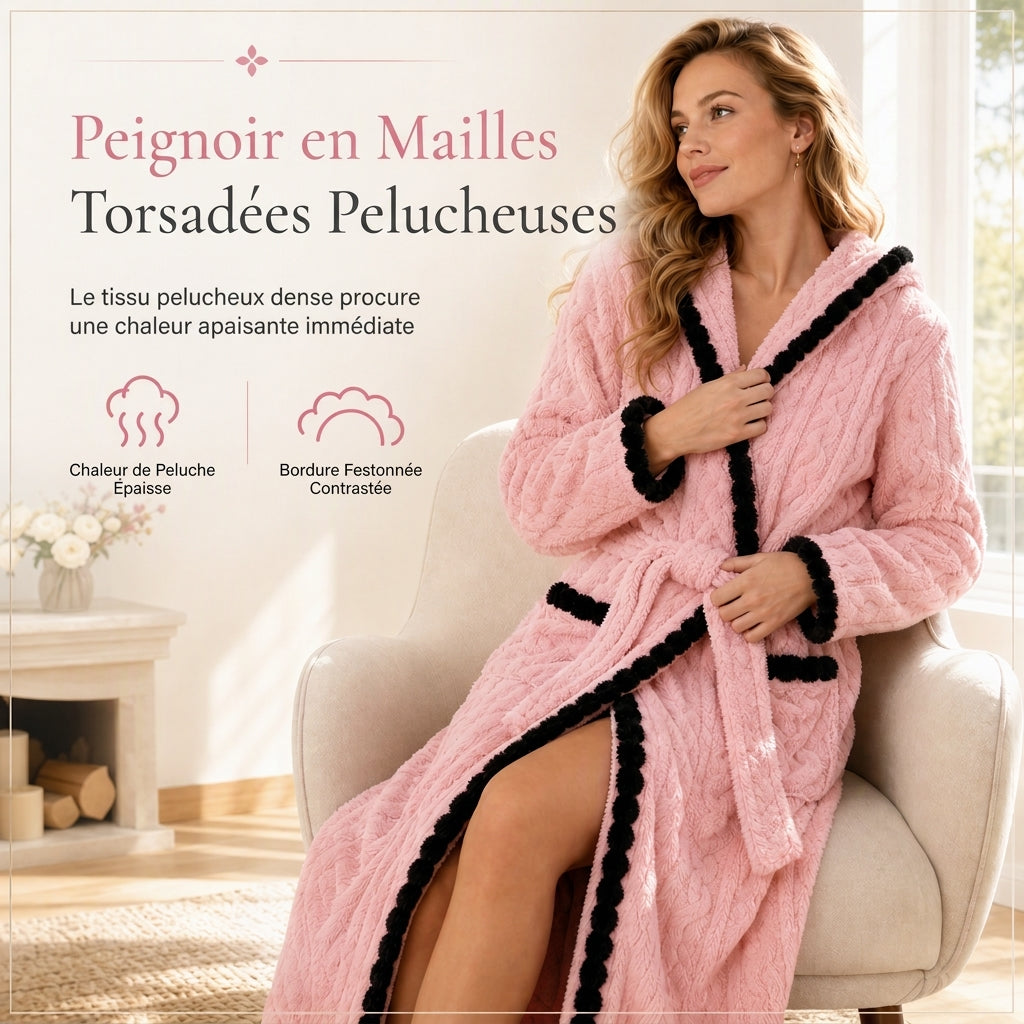 Peignoir en peluche tricoté manches longues épais