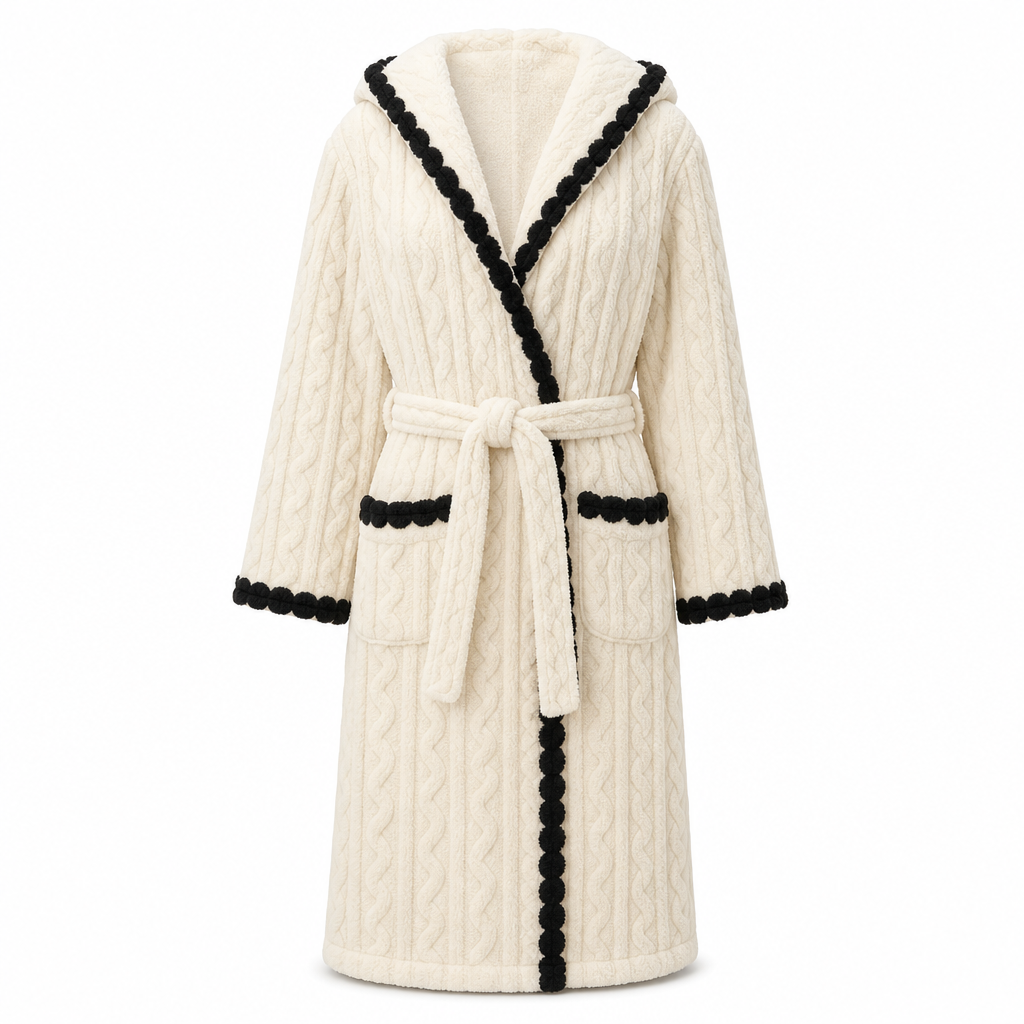 Peignoir en peluche tricoté manches longues épais