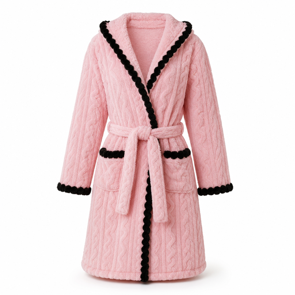 Peignoir en peluche tricoté manches longues épais