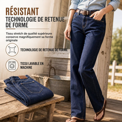 Jeans en denim étirables à jambe droite classique pour femmes