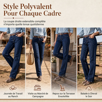 Jeans en denim étirables à jambe droite classique pour femmes