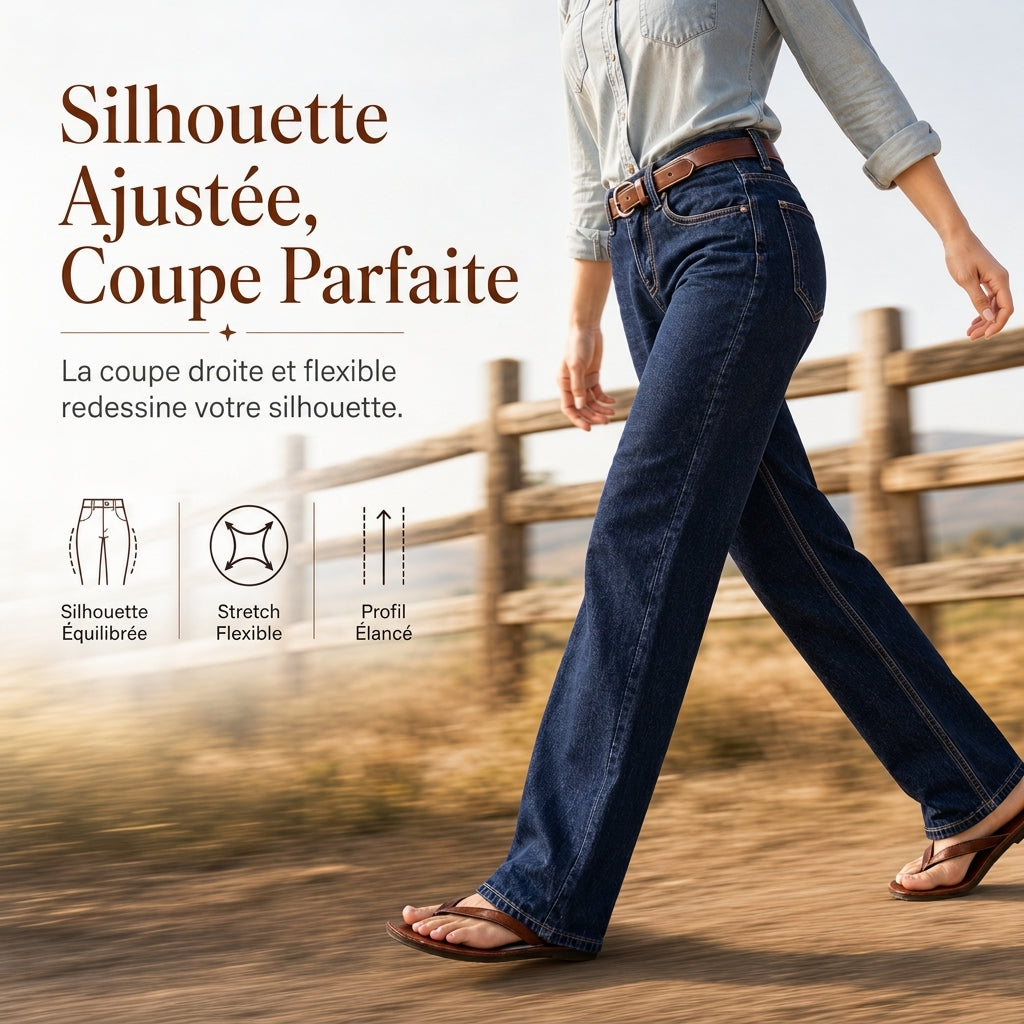 Jeans en denim étirables à jambe droite classique pour femmes