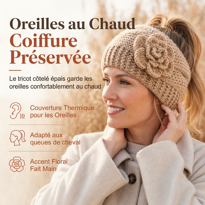 Bandeau Tricoté d'Hiver Chaud pour Femme, Protège-Oreilles Large à Motifs Floraux, Accessoire Cheveux