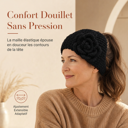 Bandeau Tricoté d'Hiver Chaud pour Femme, Protège-Oreilles Large à Motifs Floraux, Accessoire Cheveux
