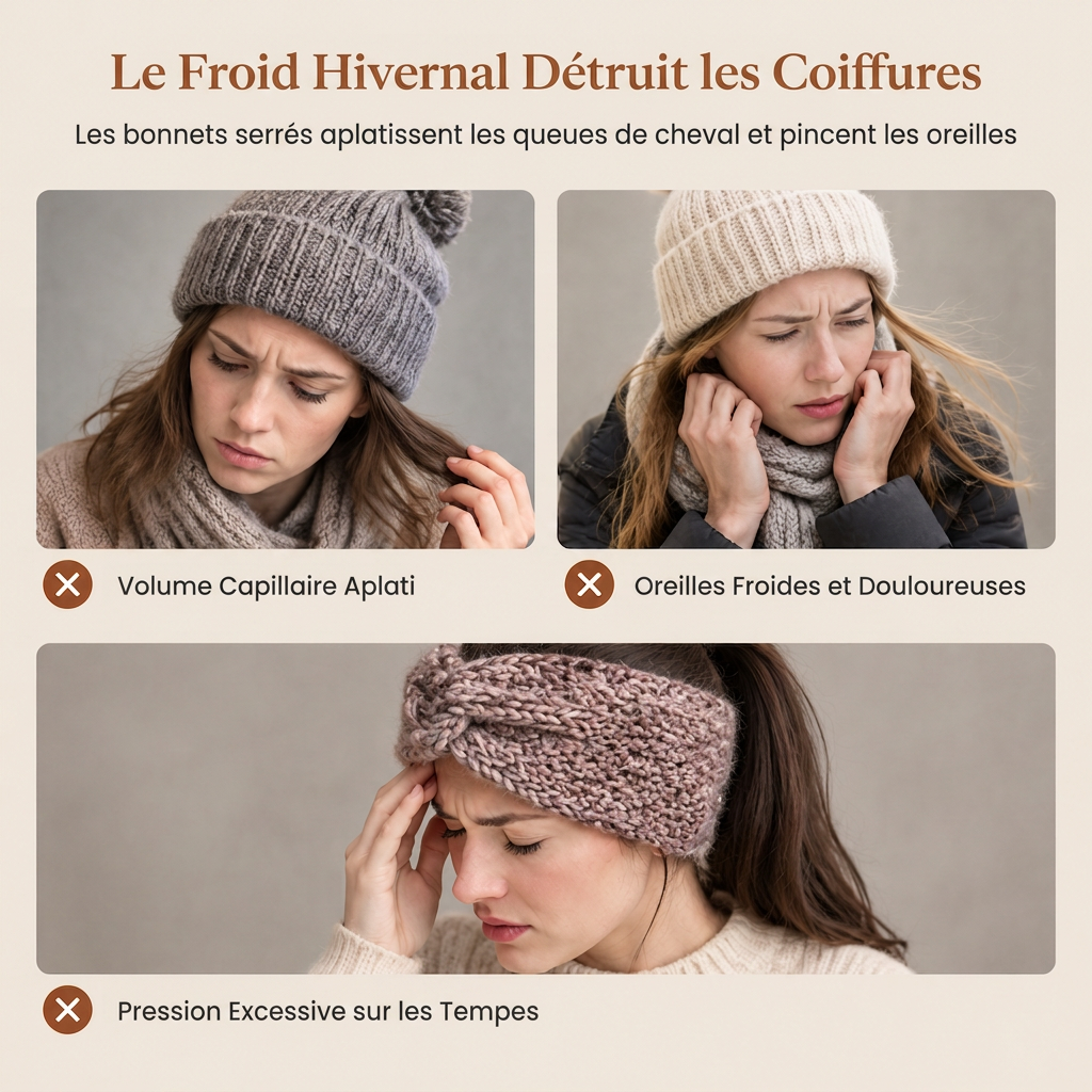 Bandeau Tricoté d'Hiver Chaud pour Femme, Protège-Oreilles Large à Motifs Floraux, Accessoire Cheveux