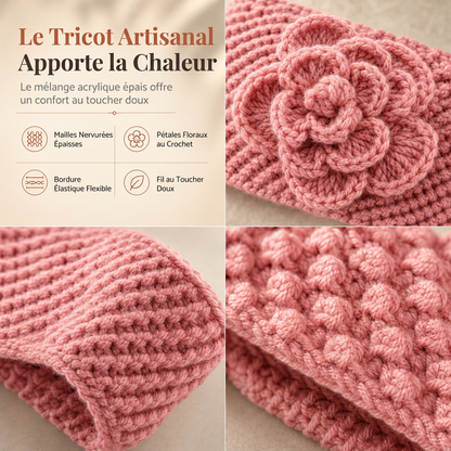 Bandeau Tricoté d'Hiver Chaud pour Femme, Protège-Oreilles Large à Motifs Floraux, Accessoire Cheveux