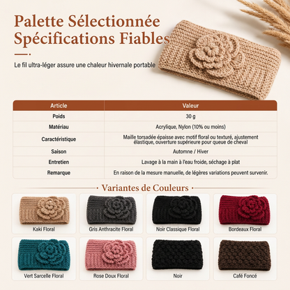 Bandeau Tricoté d'Hiver Chaud pour Femme, Protège-Oreilles Large à Motifs Floraux, Accessoire Cheveux