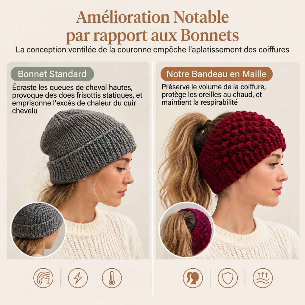 Bandeau Tricoté d'Hiver Chaud pour Femme, Protège-Oreilles Large à Motifs Floraux, Accessoire Cheveux