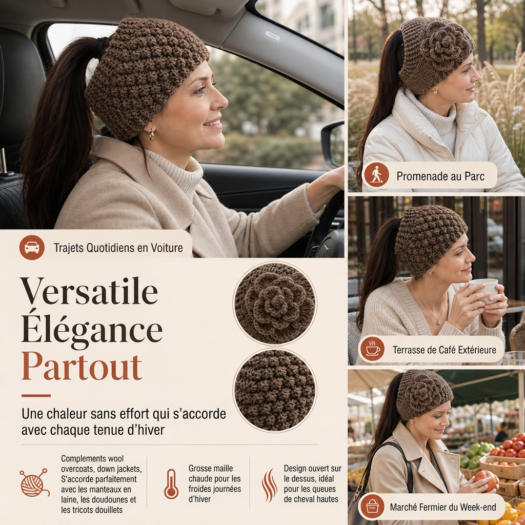Bandeau Tricoté d'Hiver Chaud pour Femme, Protège-Oreilles Large à Motifs Floraux, Accessoire Cheveux