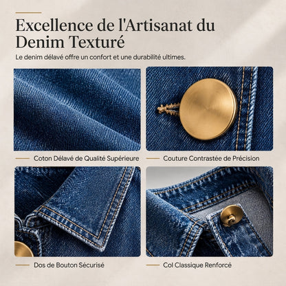 Manteau-chemise en jean Oversized délavé avec boutons dorés affirmés et manches lanternes