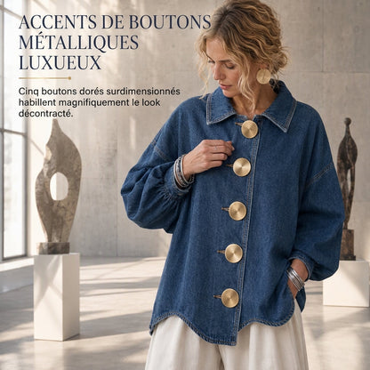 Manteau-chemise en jean Oversized délavé avec boutons dorés affirmés et manches lanternes