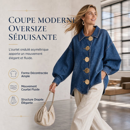 Manteau-chemise en jean Oversized délavé avec boutons dorés affirmés et manches lanternes