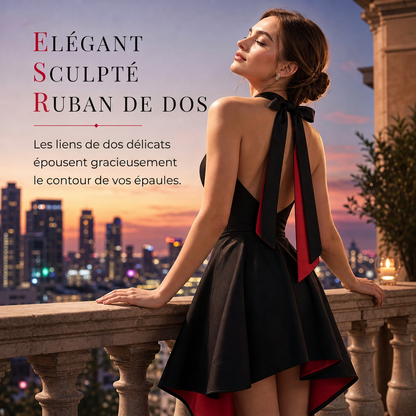 Robe de soirée femme élégante, robe à blocs de couleur noire, coupe ajustée, taille cintrée