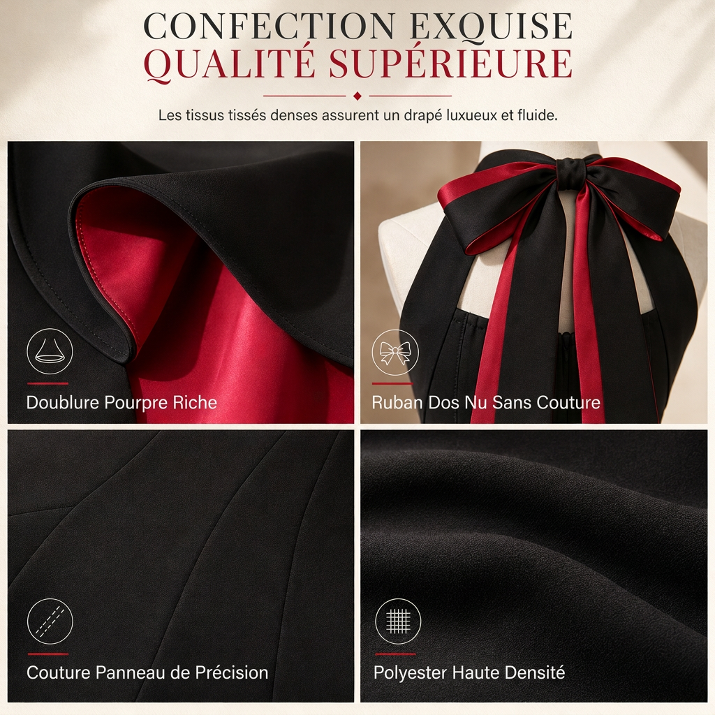Robe de soirée femme élégante, robe à blocs de couleur noire, coupe ajustée, taille cintrée